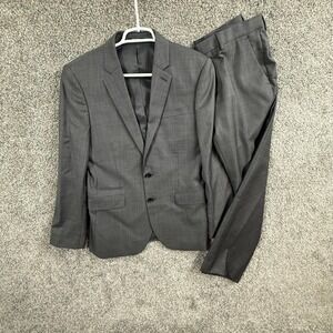Express Photographer Fitted Gray Wool Blend 2 Piece Suit Mens 36S 31x27